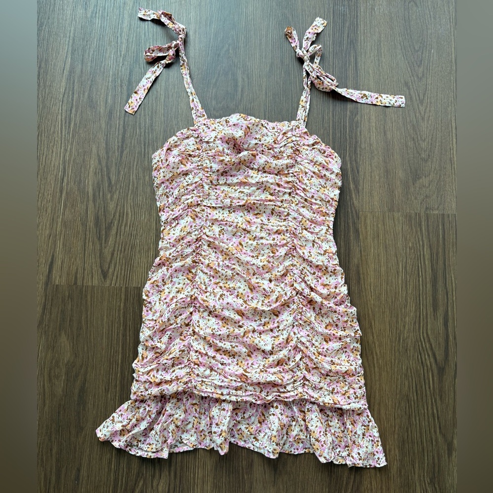 MINKPINK Women’s Floral Ruffled Pink Mini Dress Size Medium